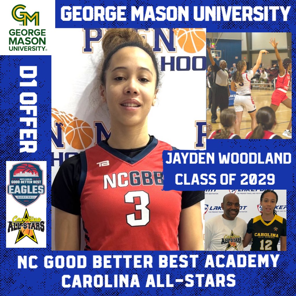 carolinallstars's tweet image. Congrats Carolina All-Stars 2029 JAYDEN WOODLAND of @NCGBBA on D1 Offer from George Mason University @MasonWBB 

HC @CoachVBL &amp;amp; AHC @_CoachMichi has watched Jayden in action multiple times so far during her Freshman NC GBB Season 

Jayden will be with 17U @lp32_league this Spring