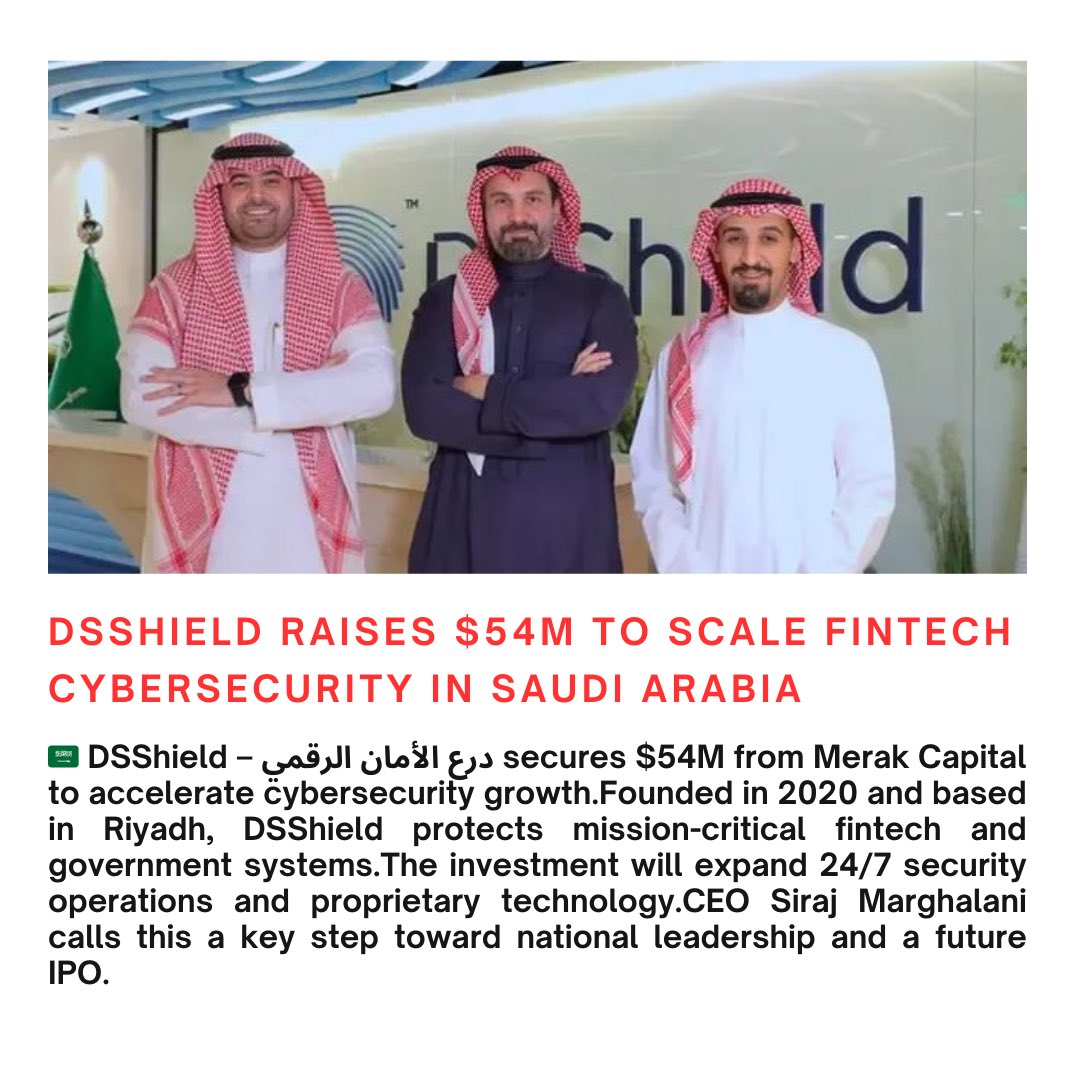 JayaSankar4lc's tweet photo. Saudi cybersecurity firm @DSShield_ raises $54M from @MerakCapital to scale fintech security. Founded by CEO @Abu_Omar715 (Siraj Marghalani), the Riyadh-based company is expanding 24/7 SOCs and IPO-ready growth. #DSShield #Fintech #Cybersecurity #Saudi https://t.co/ocRFmqq1Fi