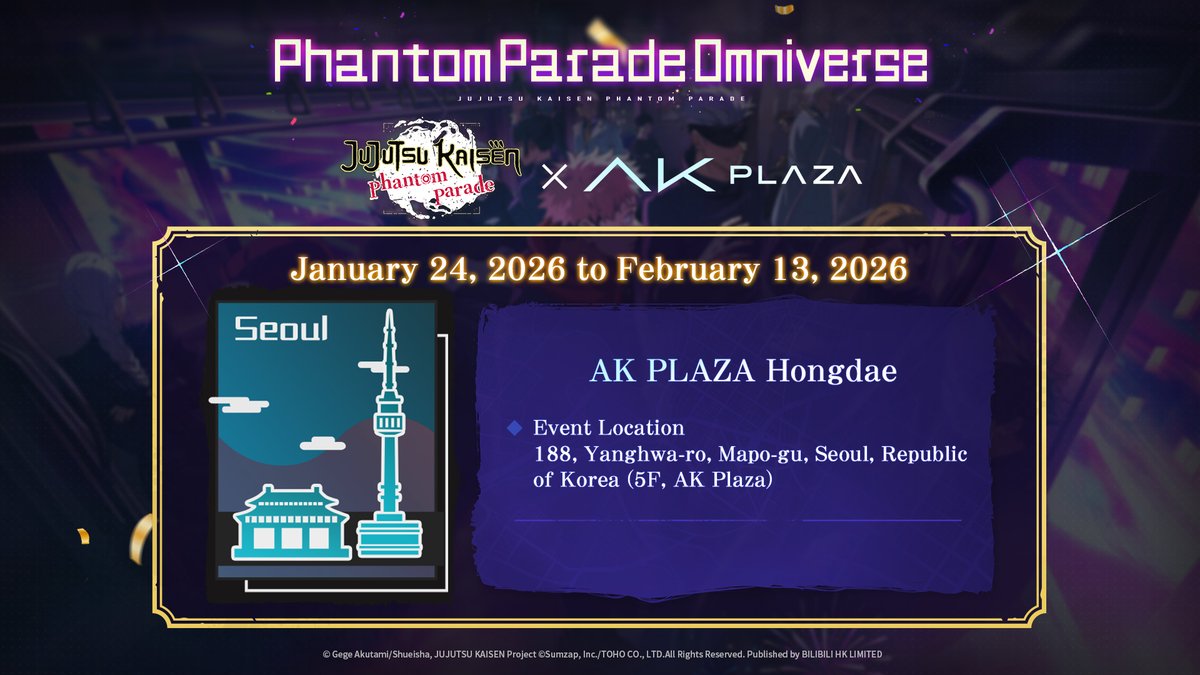 JJKPP_GL's tweet image. " [Phantom Parade Omniverse] Themed Store Sign-Up Now Open!
 
 We will open Offline Themed Stores in Los Angeles and Seoul! Sign up for a chance to visit the offline event and check in on-site!
 The venue will feature a ""Jujutsu Kaisen Phantom Parade"" mobile game–themed setup…
