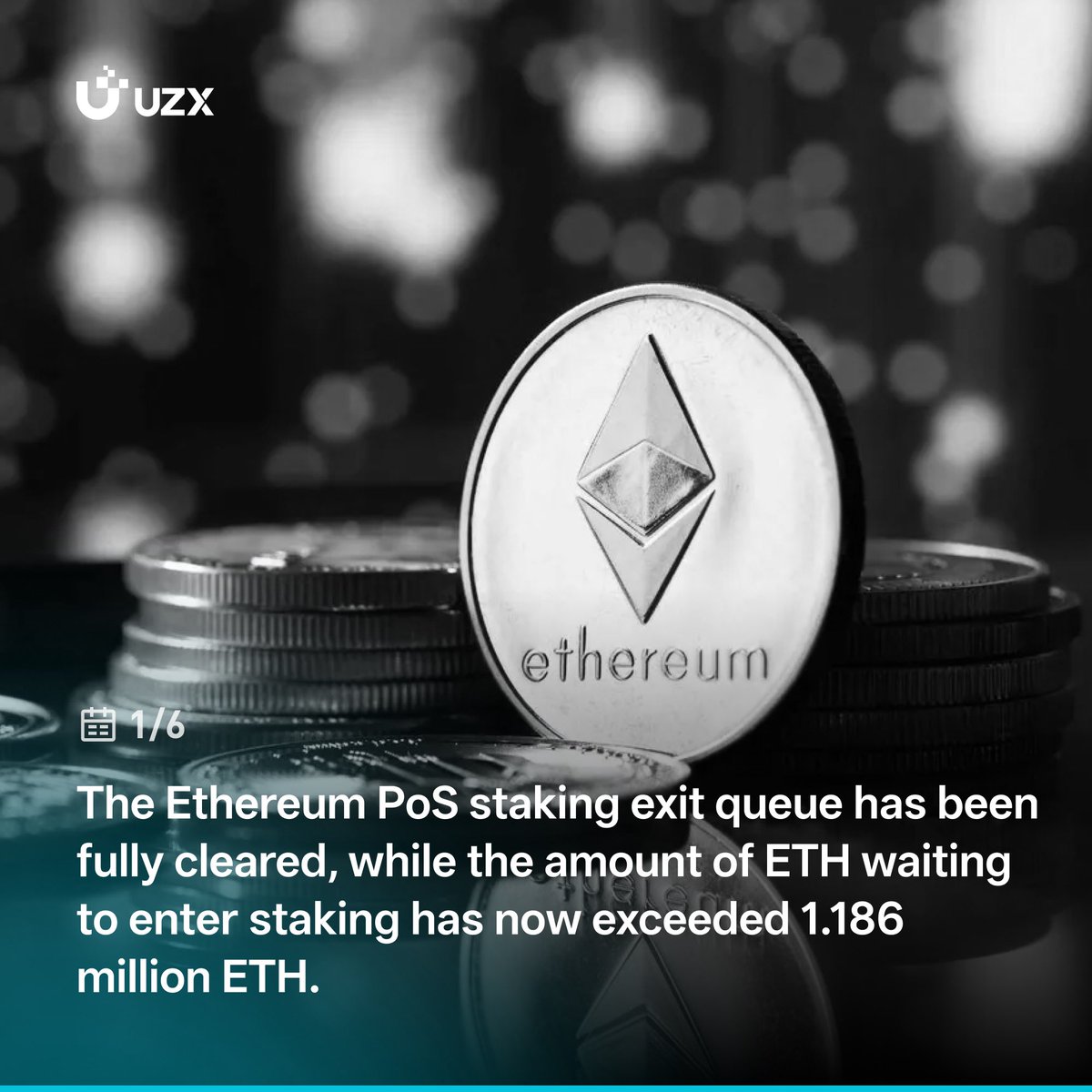 ⚡️#UZX BREAKING NEWS The #Ethereum #PoS staking exit queue has been fully  cleared, while the amount of ETH waiting to enter staking has now exceeded  1.186 million ETH.