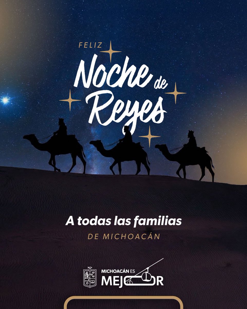 ARBedolla's tweet photo. Esta Noche de Reyes celebramos la ilusión, la familia y la esperanza. Que nunca falte un juguete, un abrazo y la sonrisa de nuestras niñas y niños. 

¡A disfrutar la rosca y nos vemos para los tamales! #MichoacánEsMejor 🐫👑💫 https://t.co/0fcQHAM5hn