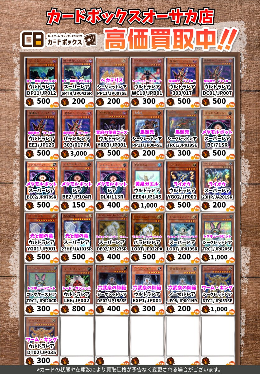 CB日本橋店遊戯王買取表 （1/4） 遊戯王1103環境買取一覧更新いたし