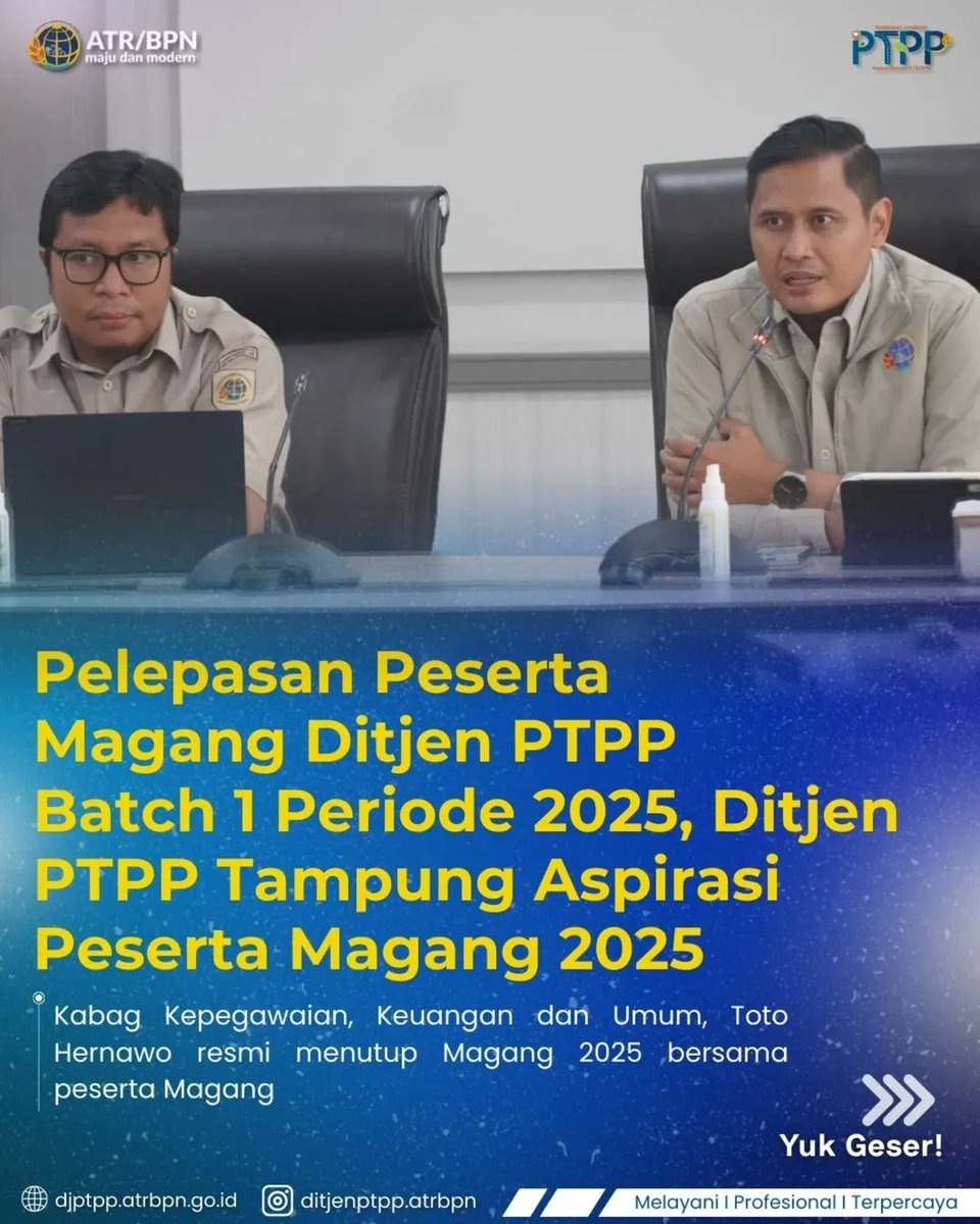 KANTAHKABKUDUS's tweet photo. Perpisahan Pelepasan sekaligus Penutupan Magang dilaksanakan di Ruang 201 Direktorat Jenderal Pengadaan Tanah dan Pengembangan Pertanahan. Rapat ini dibuka dan dipimpin oleh Kepala Bagian Kepegawaian
#ditjenptpp
#sobatptpp
#pengadaantanahdanpengembanganpertanahan https://t.co/NoCBuhiihd