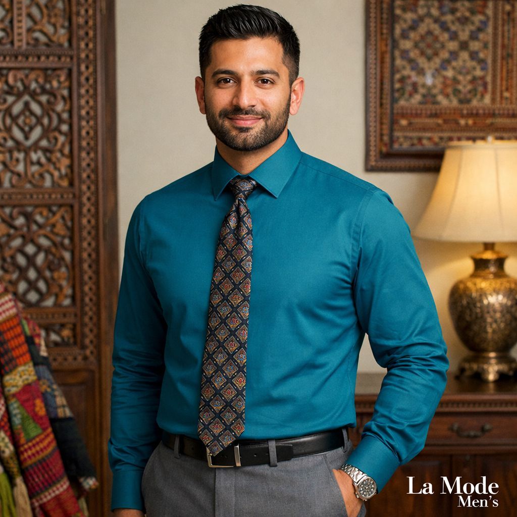 LaModeMens1's tweet image. Progressive style meets cultural elegance.
Teal dress shirt + patterned tie + modern tailoring = confident professionalism.
La Mode Men’s — redefining men’s style.
#MensFashion #StyleUpgrade #LaModeMens