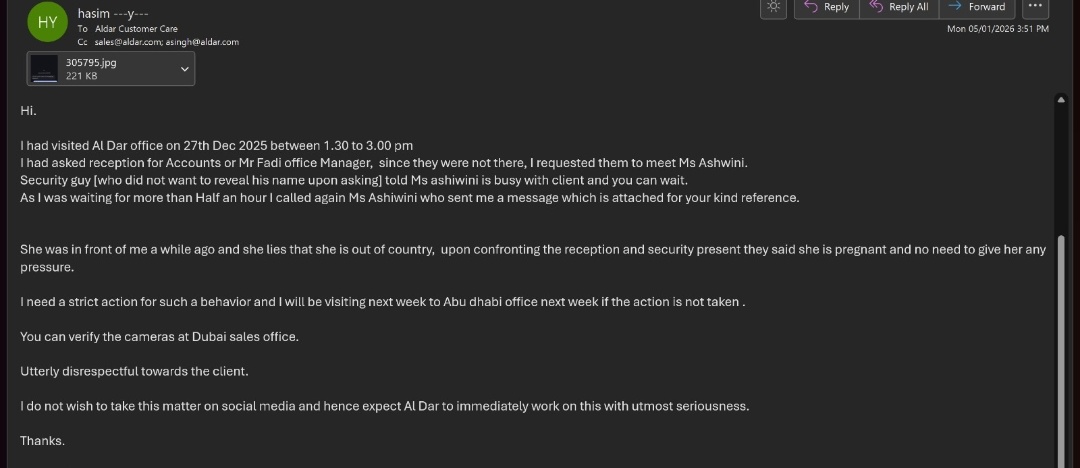 HASIM907's tweet photo. @aldar #TalalAlDhiyebi @khaleejtimes @gulf_news
following up for registration of property since months and no solution on top of it sales Manager behaviour towards me was unacceptable.. no actions taken yet By Aldar Customer care team and hence had to seek social media help. https://t.co/JBYtaUWREl