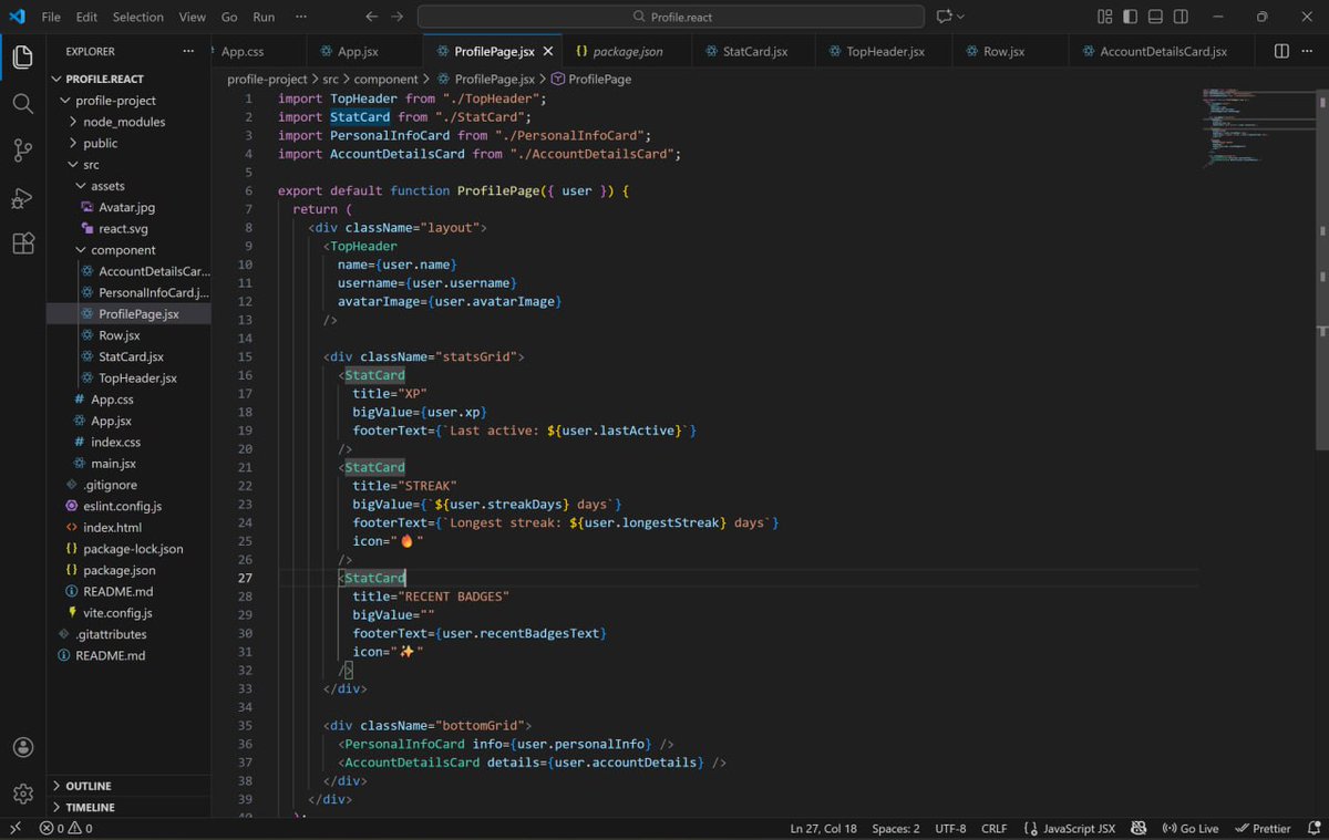 GhazalehAzimi's tweet photo. Week 1 with React.js ⚛️💻
Basics learned &amp; my first profile page built ✨
Challenging,but that’s where growth begins 🧠🔥

More progress loading… ⏳🚀
🔗 GitHub: https://t.co/5XdU9smrGF
📎LinkedIn : 
https://t.co/XDL9ac8yl8

#CTI
#Coding 
#WebDev https://t.co/SWYXpoMFsu