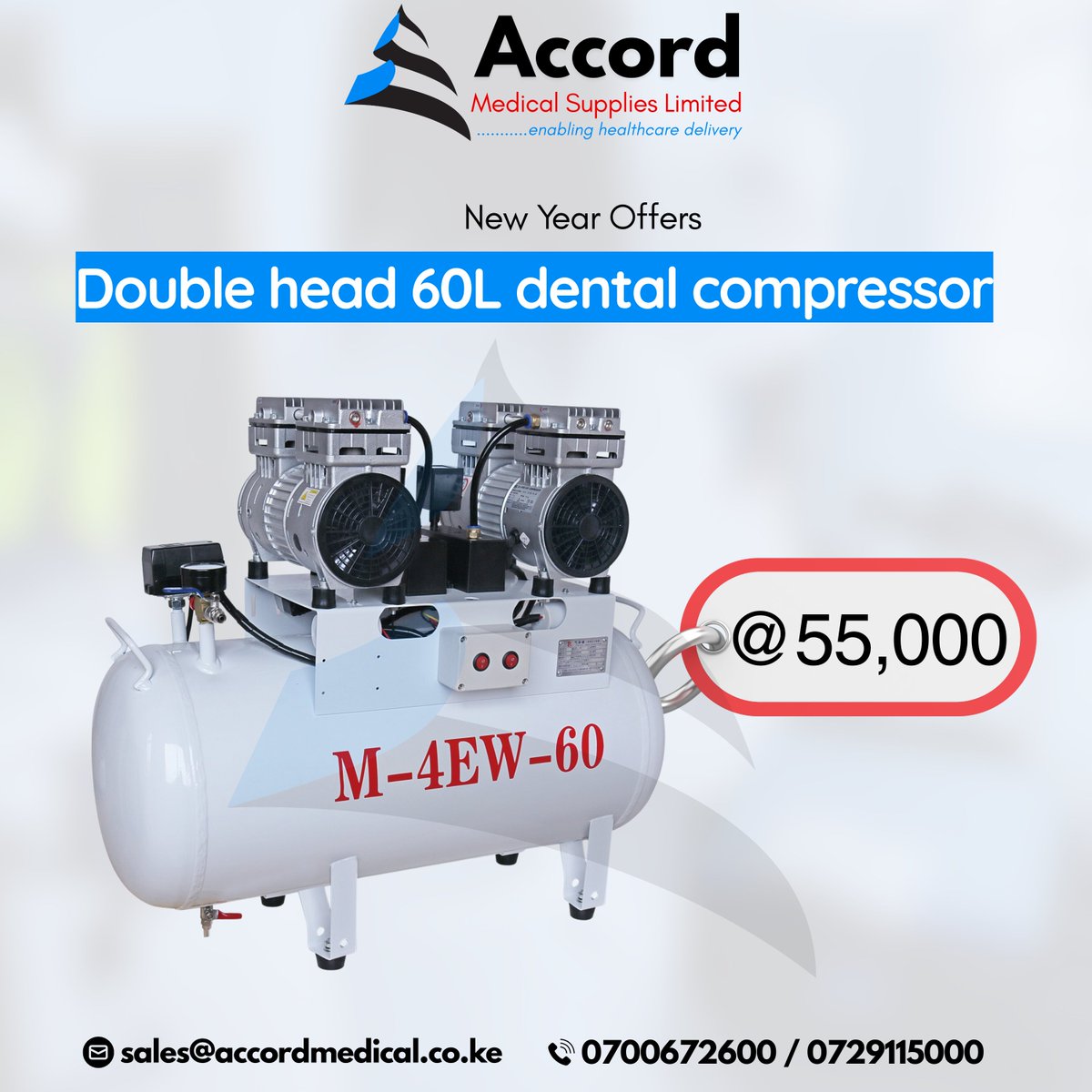 Start the year strong with our Classic Offers.

60L Double Head Dental Compressor
Now available at KES 55,000
Call 0729 115 000
accordmedical.co.ke
#medicalsuppliers #accord #januaryoffers #dental #dentalcompressor