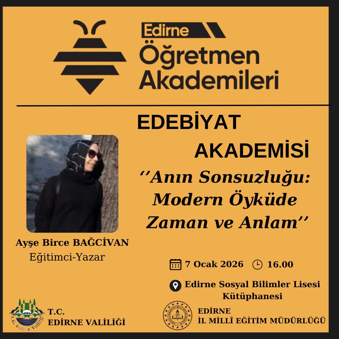 Edebiyat Akademisi kapsamında, Eğitimci ve Yazar Ayşe Birce Bağcivan, “Anın Sonsuzluğu: Modern Öyküde Zaman ve Anlam” başlıklı söyleşiyle öğretmenlerimizle bir araya geliyor.

✒️Modern öyküde zaman kavramının anlamla ilişkisini, anlatı tekniklerini ve metinlerde anın dönüşümünü