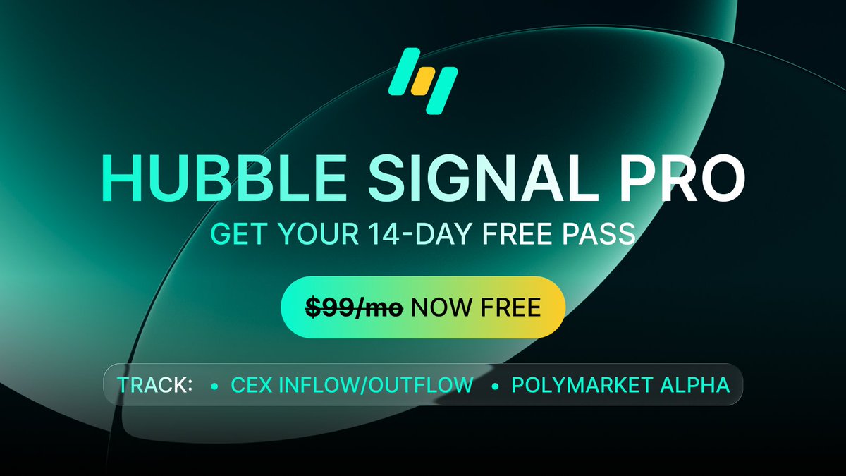 MeetHubble's tweet image. Stop trading blind in 2026.

We're unlocking Hubble Signal Pro for FREE！

Get the ultimate edge with real-time CEX Inflow/Outflow monitoring and Polymarket Alpha tracking.

✅ 14-day access ($99/mo value) 
✅ Only 10 spots 
✅ Deadline: Jan 20, 2026