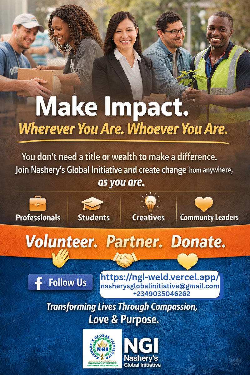 𝑴𝑨𝑲𝑬 𝑰𝑴𝑷𝑨𝑪𝑻. 𝑾𝑯𝑬𝑹𝑬𝑽𝑬𝑹 𝒀𝑶𝑼 𝑨𝑹𝑬. 𝑾𝑯𝑶𝑬𝑽𝑬𝑹 𝒀𝑶𝑼 𝑨𝑹𝑬.
You don’t need a title, wealth, or perfect conditions to make a difference.
At Nashery’s Global Initiative (NGI), ordinary people are creating extraordinary impact in communities across nations..