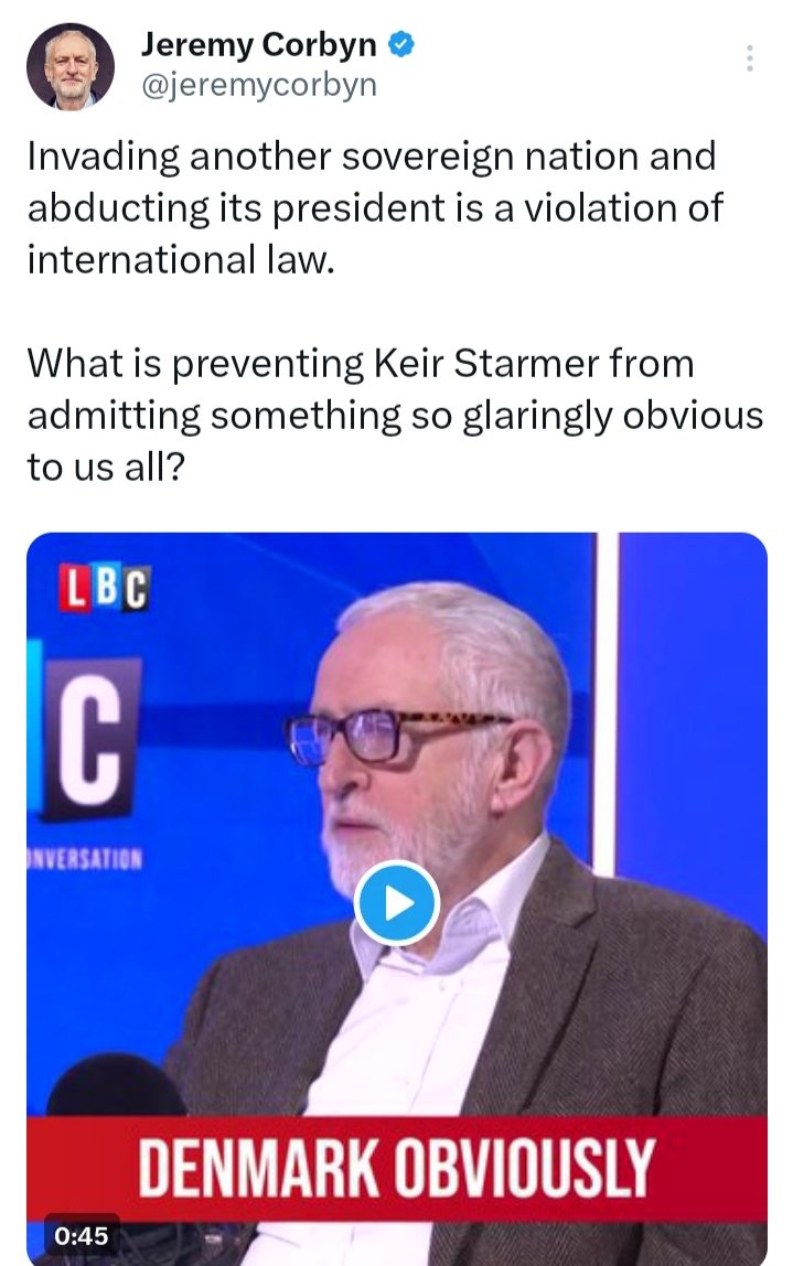 Invading another sovereign nation and abducting its president is a violation of international law.

What is preventing Keir Starmer from admitting something so glaringly obvious to us all?
<a href="/jeremycorbyn/">Jeremy Corbyn</a>