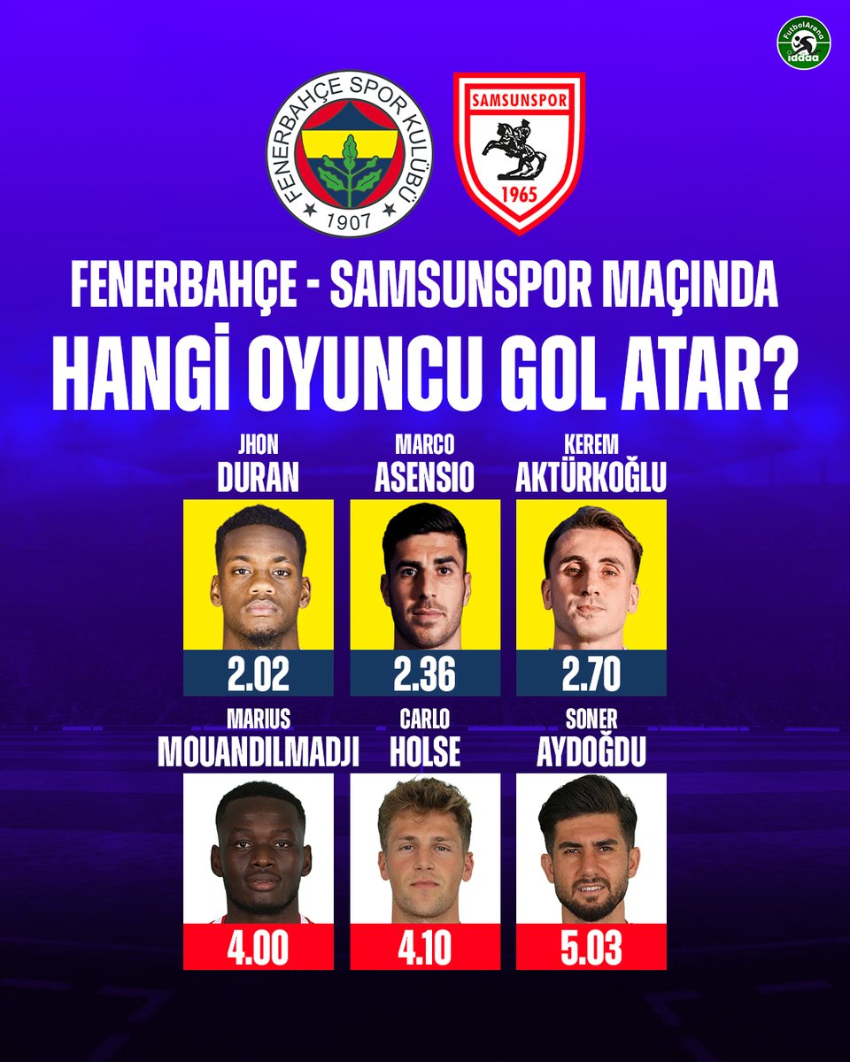 iddaafa's tweet image. ⚽️ Fenerbahçe-Samsunspor maçında hangi oyuncu gol atar?