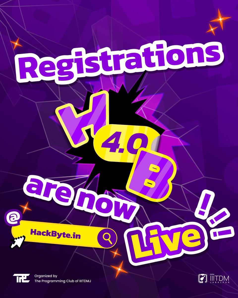 HackbyteTPC's tweet photo. 🚨 Registrations are Live ! 🚨
The wait is over. HackByte 4.0, our @MLHacks hackathon is now open for registrations ! 🔥
Brace yourself for 36 hours of pure hacking ⚡️

📅 3 - 5 April
📍PDPM IIITDM Jabalpur

Register now: https://t.co/QrG9GVh4HG

#Hackathon #HackByte4 #HackByte https://t.co/vN9VOpth6U