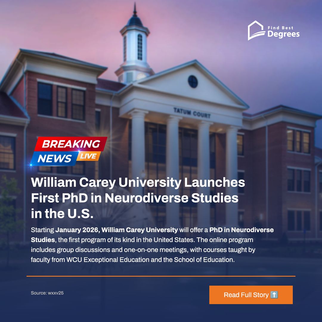 DegreesBest's tweet photo. We are so excited to see the impact this program will have!

@williamcareyu

Full Story: https://t.co/N1g458S49e

#fbdrankings #findbestdegreesfbd #fbd #Neurodiversity #HigherEducation #PhD #WilliamCareyUniversity #NeurodiverseStudies #EducationNews #Inclusion #BreakingNews https://t.co/HQqkpIa7FB