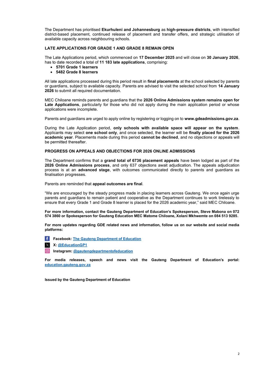 Gauteng Department of Education tweet media