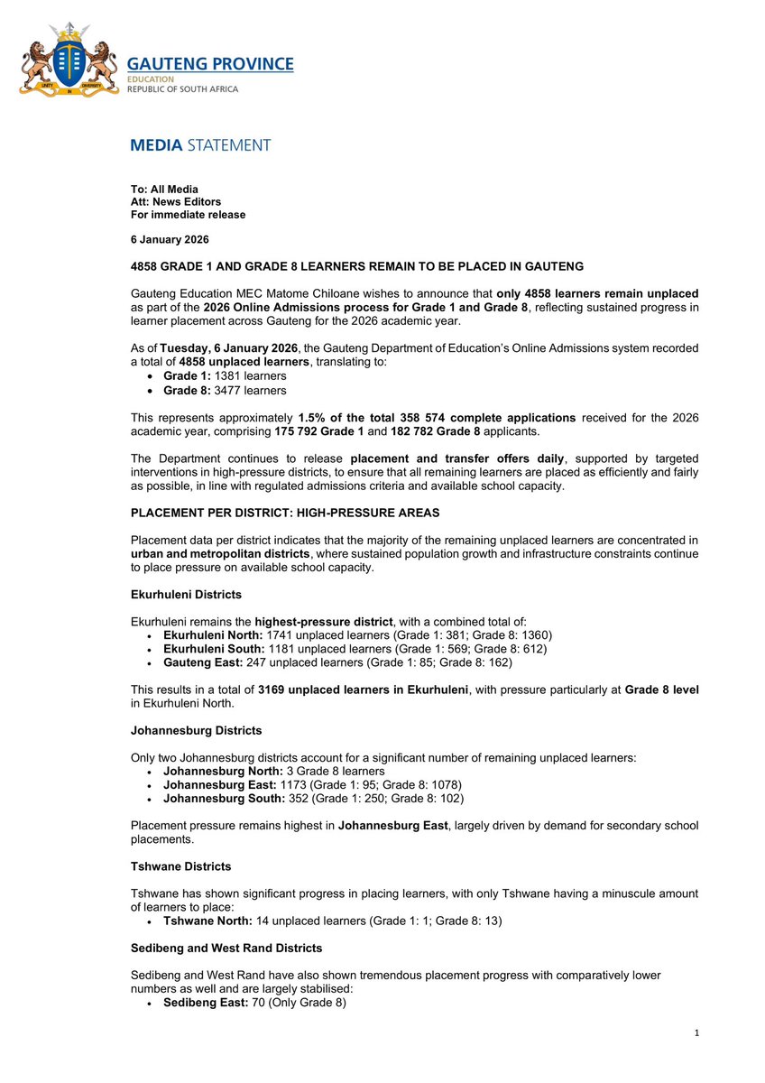 Gauteng Department of Education tweet media