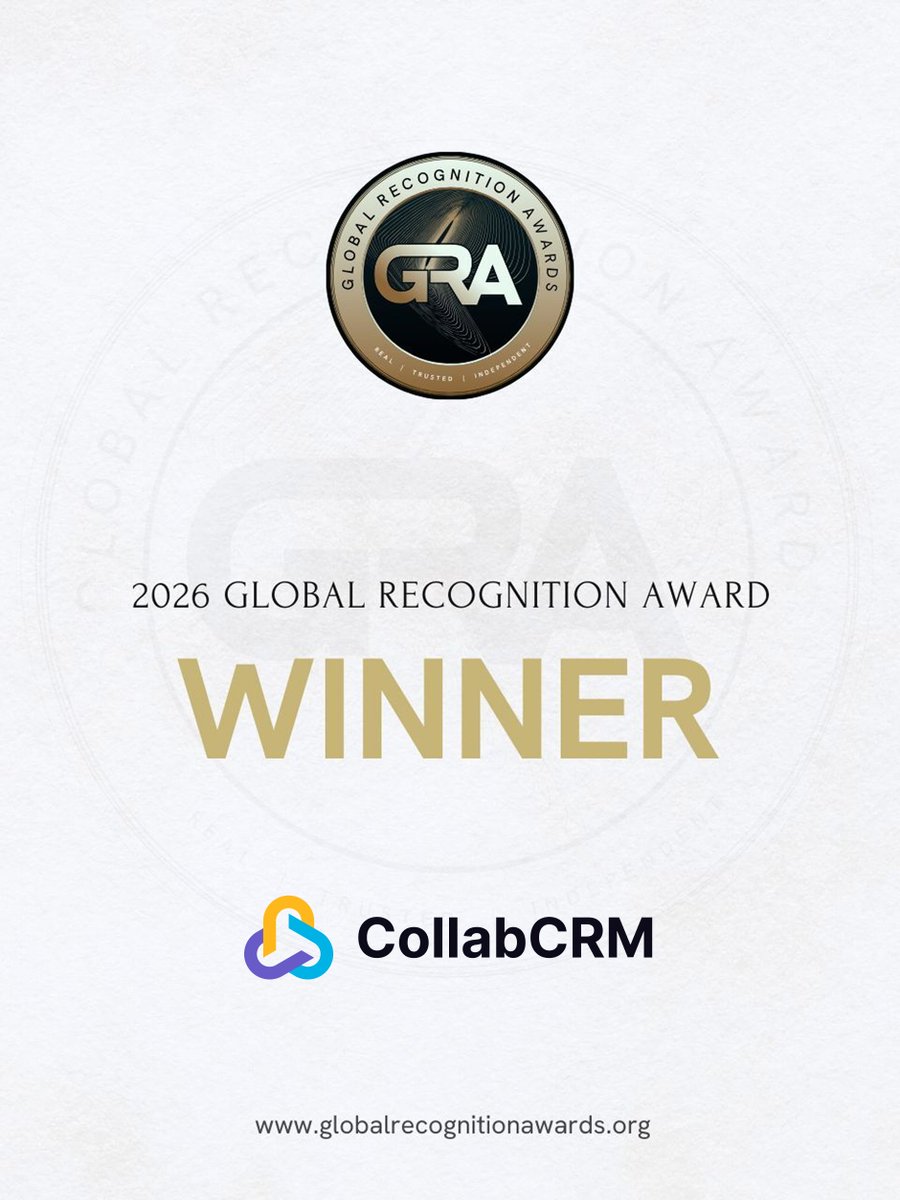CollabCRM's tweet image. Celebrating a monumental win at the dawn of 2026! 🎉

CollabCRM is honored to receive 2026 Global Recognition Awards for revolutionising the IT services sector. 🏆 🏆

collabcrm.com

#GlobalRecognitionAwards #CollabCRM #ITServices #Innovation