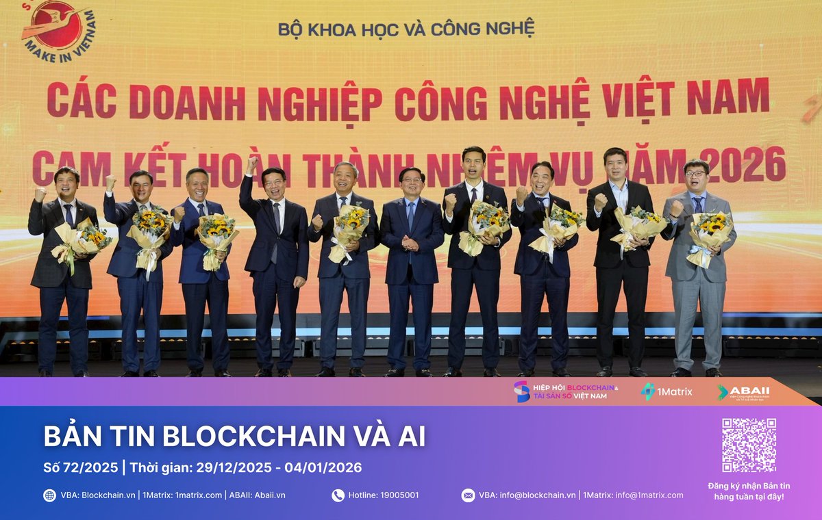 1matrixvietnam's tweet photo. Read Blockchain and AI Newletter Week 29/12/2025 - 04/01/2026 published by #1Matrix, Vietnam Blockchain & Digital Assets Association #VBA, Institute of Blockchain Technology and Artificial Intelligence #ABAII. (Vietnamese Version) https://t.co/QPBfx2Bg4C