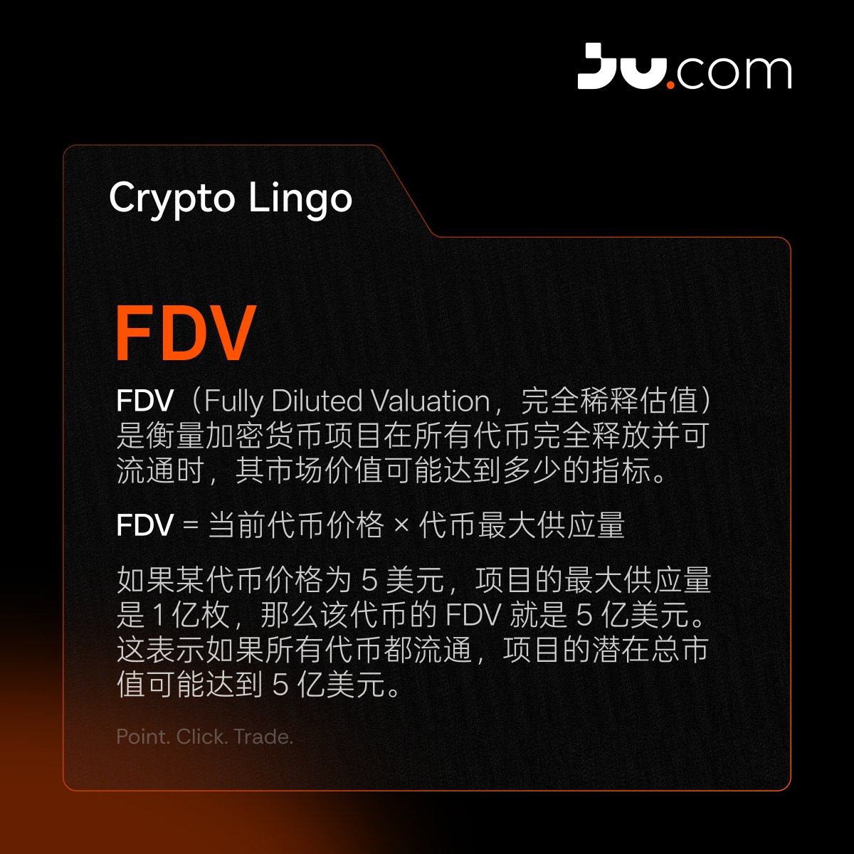 🫵加密知识小课堂时间到！萌新们看过来～ 📘 什么是FDV？ FDV（完全稀释估值）= 代币价格× 代币总供应量需要注意的是，如果当前市值低、但FDV  很高，可能意味着未来存在较大的抛压和稀释风险。 📣 关注@Jucom_ZH