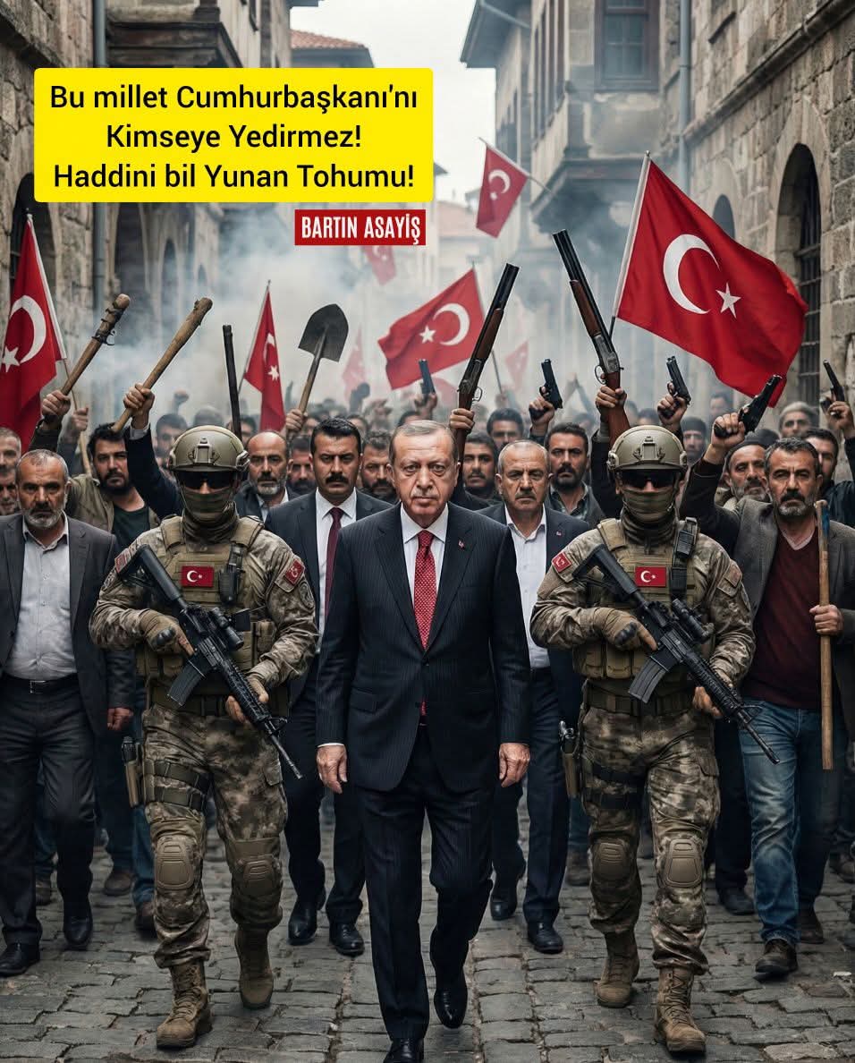 ‼️CUMHURBAŞKANI BİR MİLLETİN ONURUDUR,  NAMUSUDUR‼️

Yunan siyasetçi ve hukukçu baş provakatör  Faílos Kránidiotis da skandal bir provokasyon yaptı!
Söz konusu paylaşımda 'Sıradaki' diyerek Cumhurbaşkanı Erdoğan'ı yapay zeka kullanarak Maduro'nun yerinde gösterdi.

Yunan Tohumu