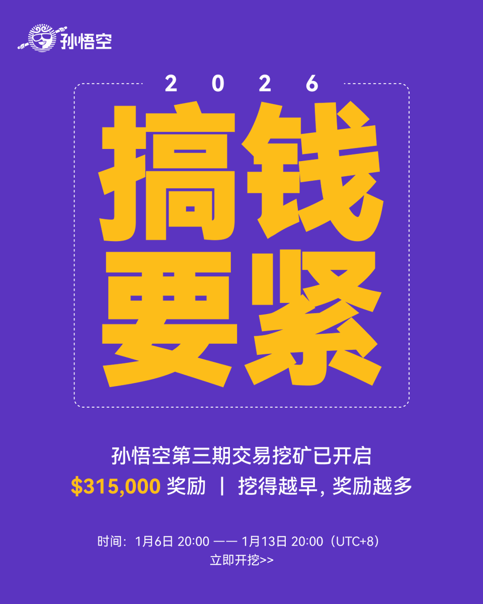 sunwukong_DEX's tweet image. 孙悟空第三期交易挖矿正式启动 🔥

再聚花果山，继续掘金！

💰 总奖池 315,000 USDT
⏰ 1月6日 – 1月13日（限时 7 天）

0手续费 + 小时级结算奖励 😎
交易即挖矿，速来参与 👇
sunwukong.io/zh-cn/futures/…

点赞转发本推，抽5人瓜分100U奖励 🎁