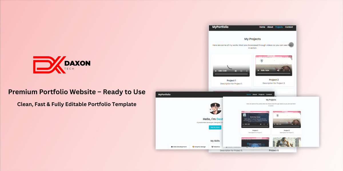 DaxonTech's tweet photo. Premium Portfolio Website - Ready to Use!

#webdesign #coding # tech #programming #html #css #porftfolio #daxon_tech https://t.co/R9WNfwT0jE
