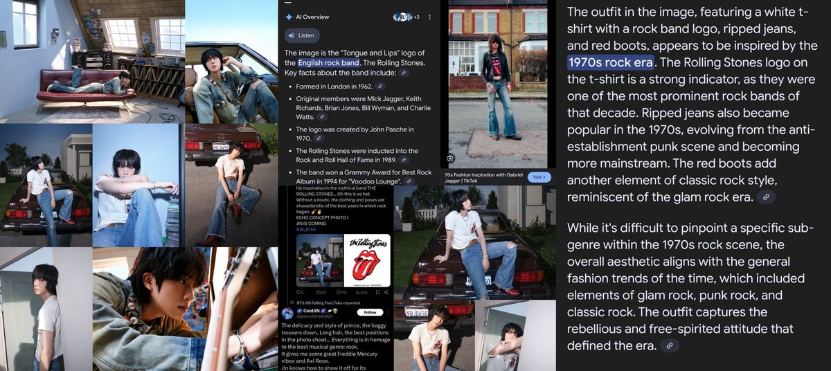 DivyaSeokjinnie's tweet image. Jin who does rock music will do concept related to rock music. Why is it so surprising to u? You don't know abt music, u shld stfu. That's 1960s-70s rock music fashion &amp;amp; aesthetics😭