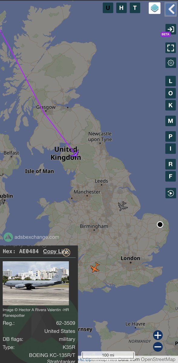 stunorth69's tweet image. 🇺🇸 USAF - KC-135 Stratotanker

#AE0484 / 62-3509 
Departed Spokane International Airport (GEG)

Currently tracking South over Kendal UK