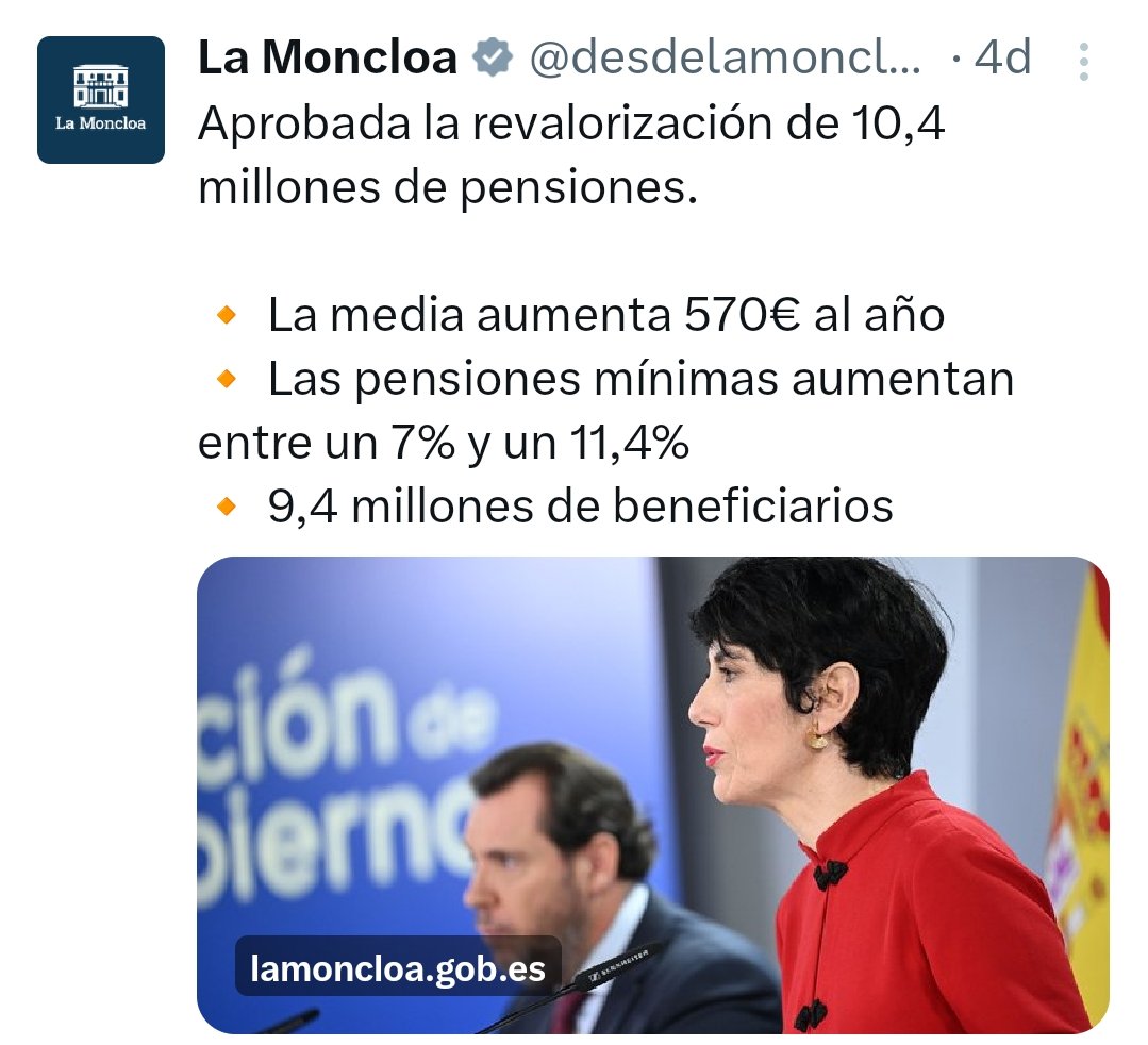 Ministra <a href="/SaizElma/">Elma Saiz</a> ,su mensaje muy incompleto. 
Las pensiones de los mutualistas alternativos sin revalorización nunca y su objetivo es que sigan así y que la mayoría de los que vayan accediendo a la jubilación no la tengan,pues  la PL de <a href="/gpscongreso/">PSOE Congreso</a> les impide acceder al reta.