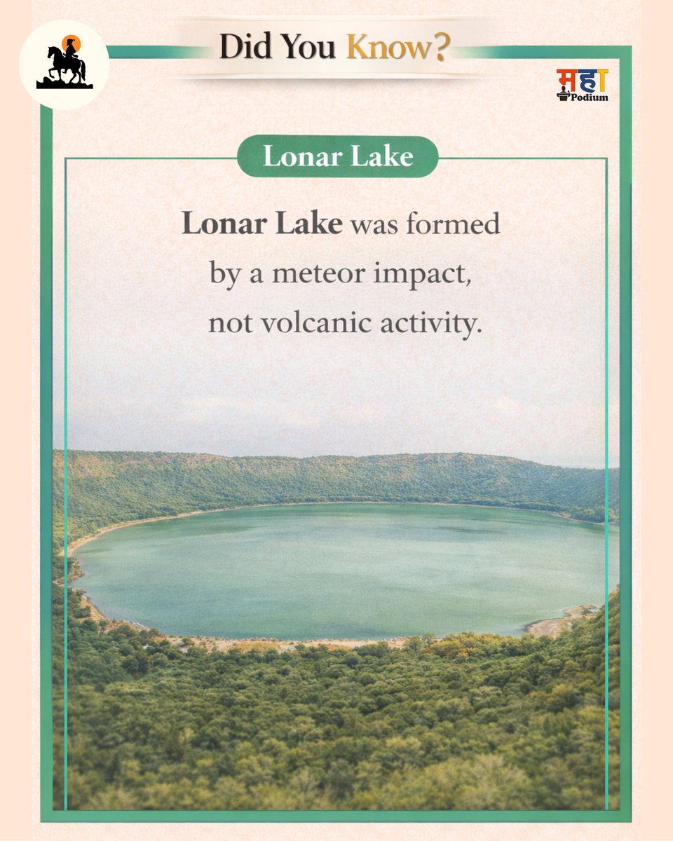 Mahapodium's tweet photo. A hidden wonder nestled in the land of Maharashtra 🌍
Lonar Lake — formed by a meteor impact! ☄️
#LonarLake  #IncredibleIndia #Maharashtra #IndianGeography #NatureFacts #ScienceFacts 
#HiddenIndia #NaturalWonders #MeteorImpact https://t.co/3w5w2wuQDG