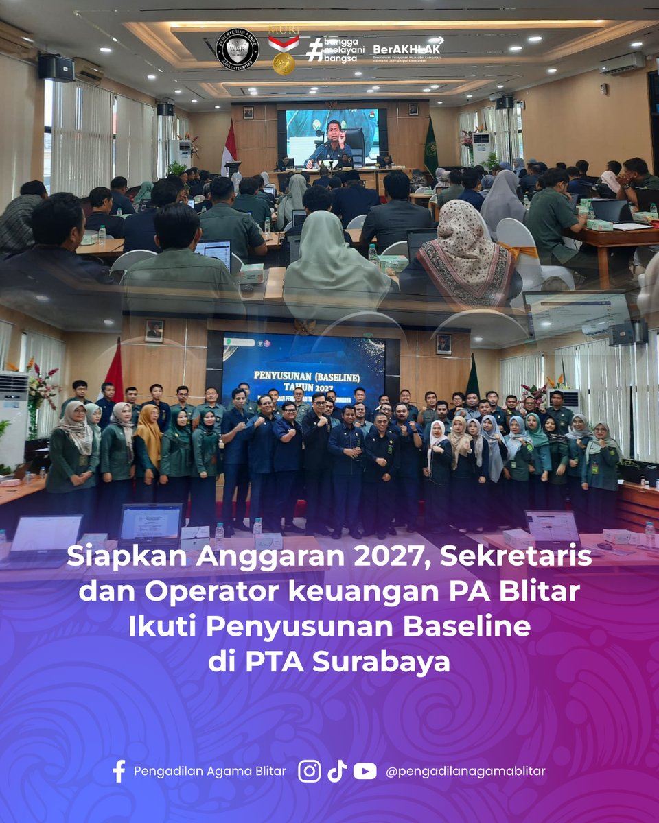 pa_blitar's tweet photo. Sekretaris dan Operator Keuangan Pengadilan Agama Blitar mengikuti Penyusunan Baseline Anggaran Tahun 2027 yang diselenggarakan di PTA Surabaya, Selasa (6/1/2026), bersama Sekretaris PA dan operator keuangan se-Jawa Timur. https://t.co/RzhsogWGG6