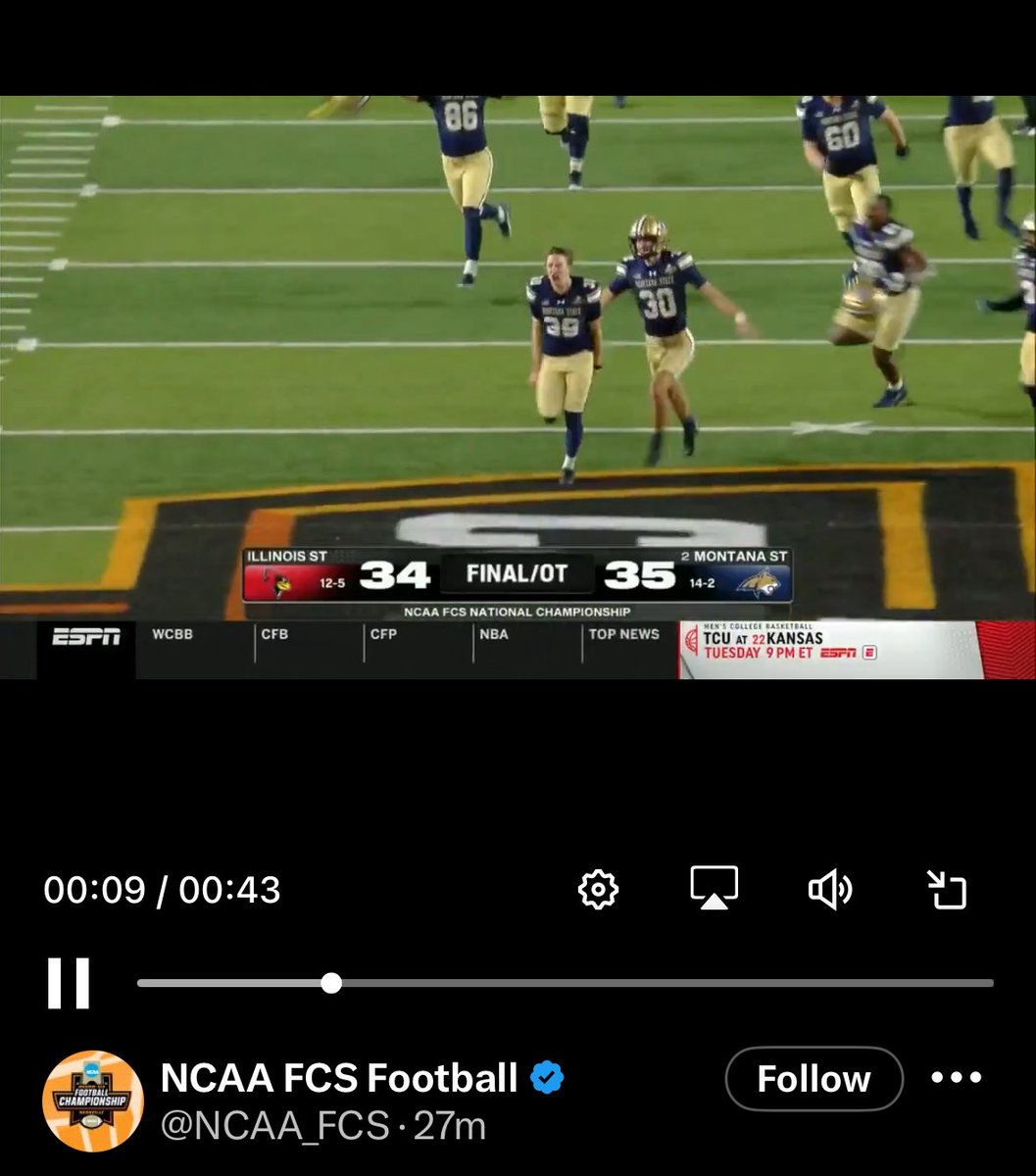 colinblasko's tweet photo. Love these photos back to back, a Natty seating kick marked by shirtless northerners and then a kicker ejecting his  helmet as he wins the championship on his foot… chills https://t.co/RhLVB3v7RK