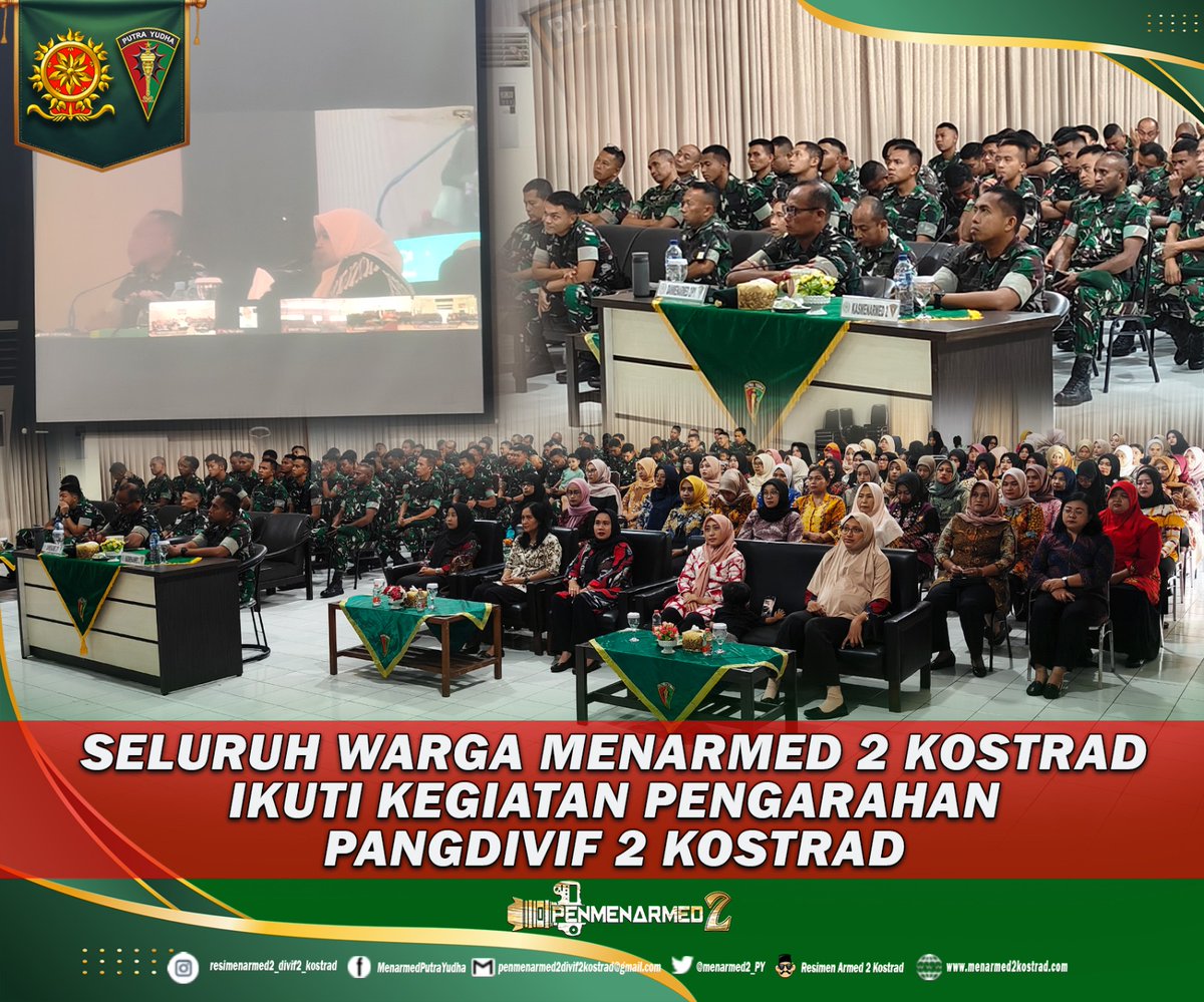 menarmed2_PY's tweet photo. Seluruh Warga Menarmed 2 Kostrad Ikuti Kegiatan Pengarahan Pangdivif 2 Kostrad

Malang - Senin (05/01/2026), Panglima Divisi Infanteri 2 Kostrad Mayjen TNI Susilo beserta Ibu Ketua Persit KCK Koorcab Divif 2 PG Kostrad memberikan pengarahan kepada seluruh prajurit dan Persit. https://t.co/YZ5QHb71Zk