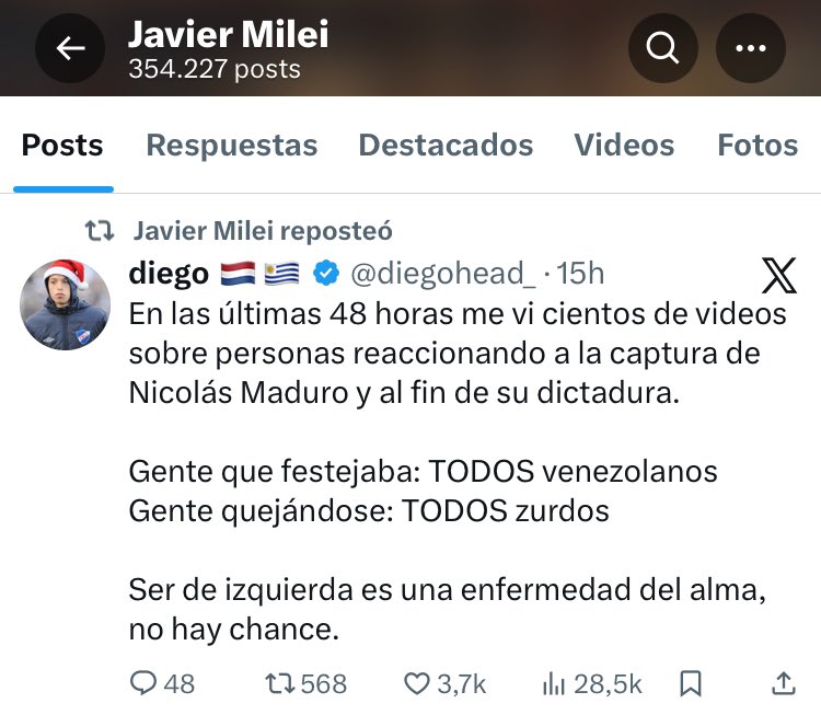 WSYEYUWUEUAUJFJAJJFKIQRITIQIE JAVIER MILEI LE DIO RT A MI TWEET PERO QUEEEEEE TE AMO JAVO