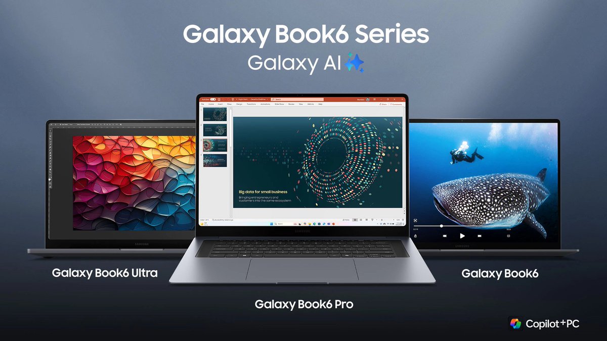 sondesix's tweet photo. Galaxy Book6 Pro and Book6 Ultra probably have the biggest upgrade that Samsung has ever brought to their laptops.

- Intel Core Ultra Series 3 "Panther Lake" chip, based on 18A (1.8 nm node)
- Highly improved thermal system
- Haptic Touch Trackpad (finally!)
- Thinner body
- 120 Hz Dynamic AMOLED 2X anti-reflective display, WQXGA+ resolution, 1000 nits peak brightness
- Wider vapour chamber, thinner fan, and redesigned display structure
- Galaxy Book's best battery yet (80.20 Wh on the Ultra, up to 78.07 Wh on the 16" Pro)
- Galaxy AI

Available in select markets starting late January 2026.