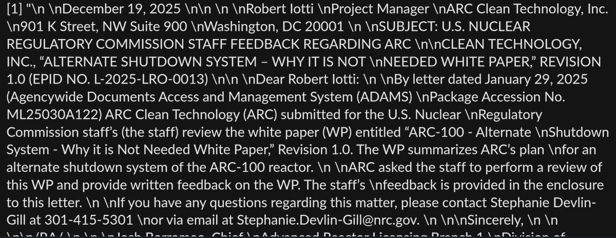 MattRoyDen's tweet photo. For example, the following NRC feedback on an ARC Clean Technology white paper ML25342A024 provides the following text (truncated). https://t.co/LCsf8hQCzP