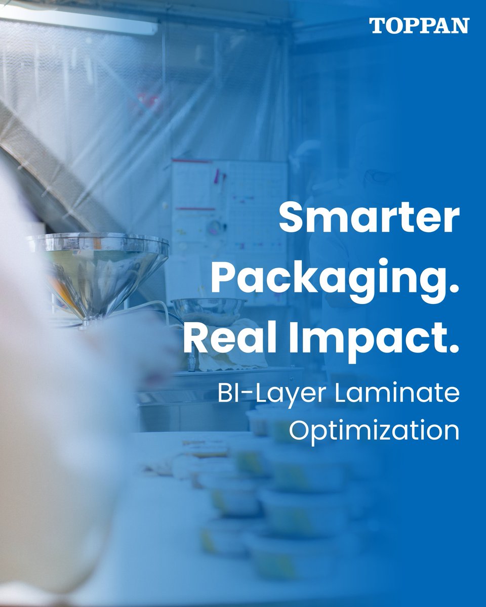 TSF_CorpComm's tweet image. Our bi-layer laminate optimization delivered stronger barrier performance, reduced material usage, and a lower carbon footprint — all without requiring line changes. We continue to drive efficient, responsible packaging innovation at Toppan Speciality Films.