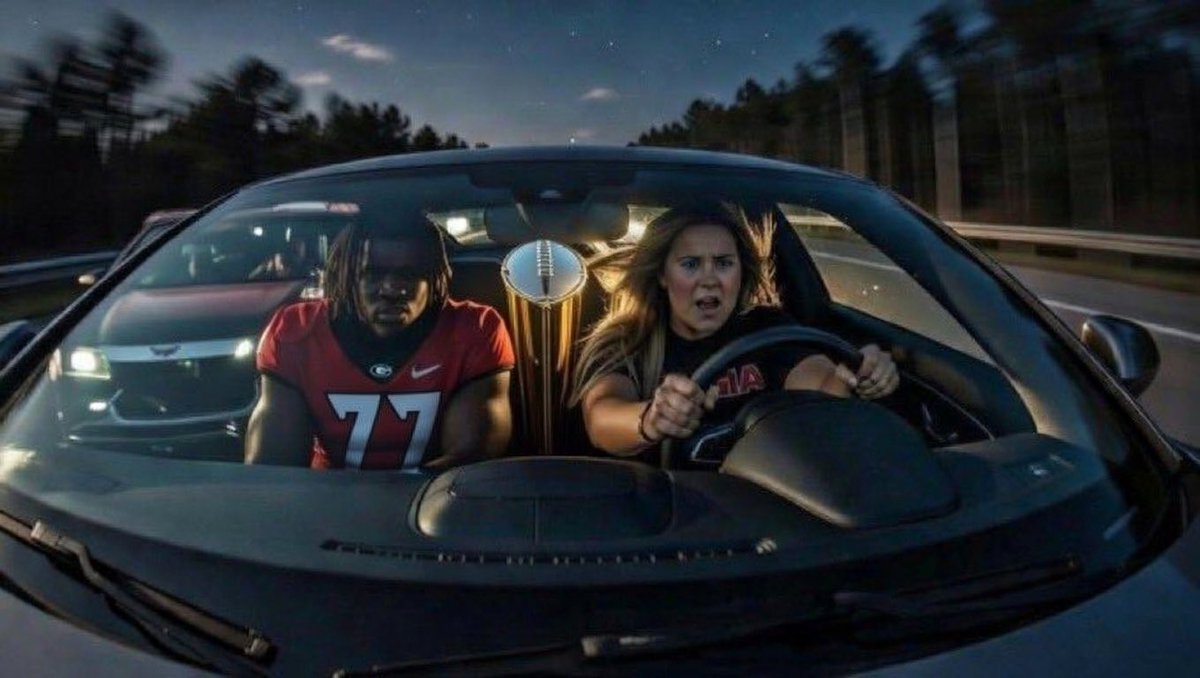 Picture released of Chandler Lecroy racing Jalen Carter with Devin Willock in the front seat. #godawgs #collegefootballplayoff #cfp