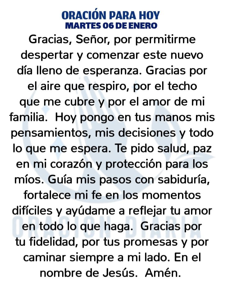 oracion_diaria's tweet photo. Oración Diaria para hoy Martes 06 de Enero de 2026 https://t.co/Lkc3Mbu2Rv
