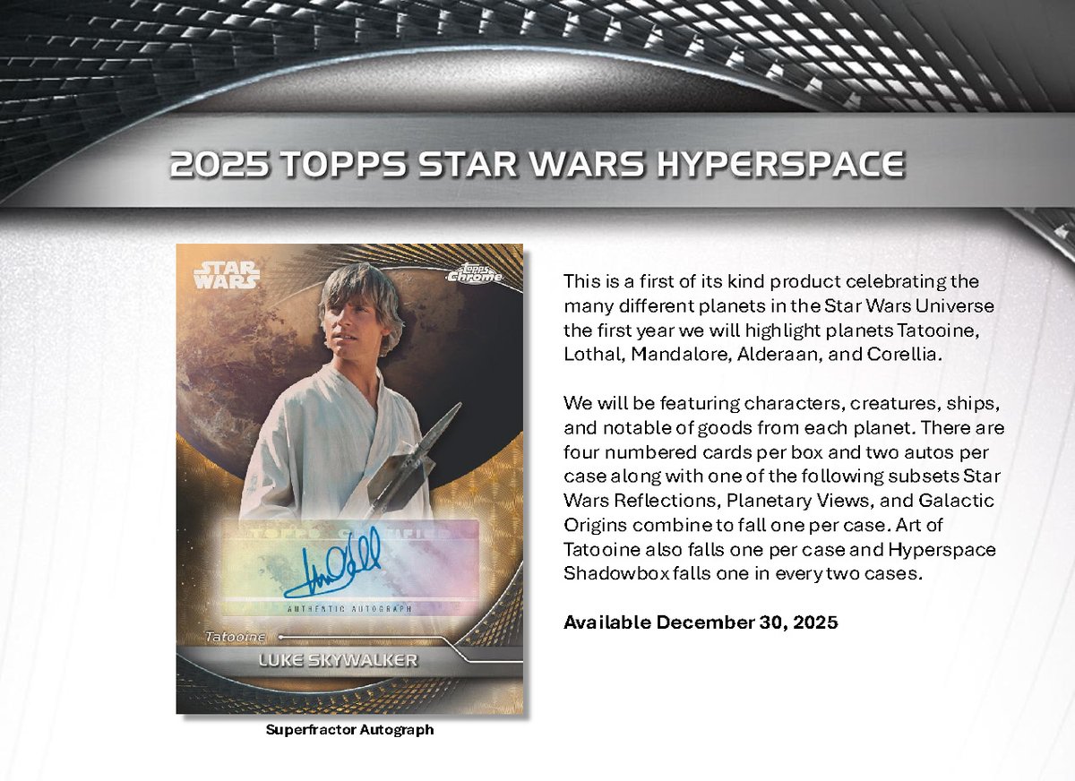 製品情報】 2026年1月以降 発売予定 ▽ 2025 TOPPS STAR WARS