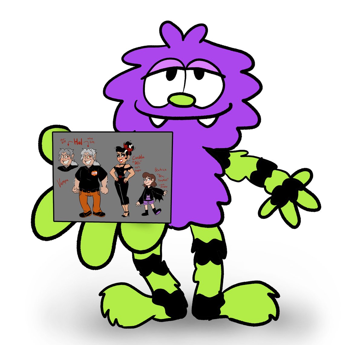 I present you with some of my non-puppet OCs. It's a story about a vampire Grandpa, "Vampa." He's a Halloween-obsessed old man who gets bitten, and shenanigans ensue. Nothing bad happens.

 Maybe one day it will be a comic, but I wanna do my big stream update first.