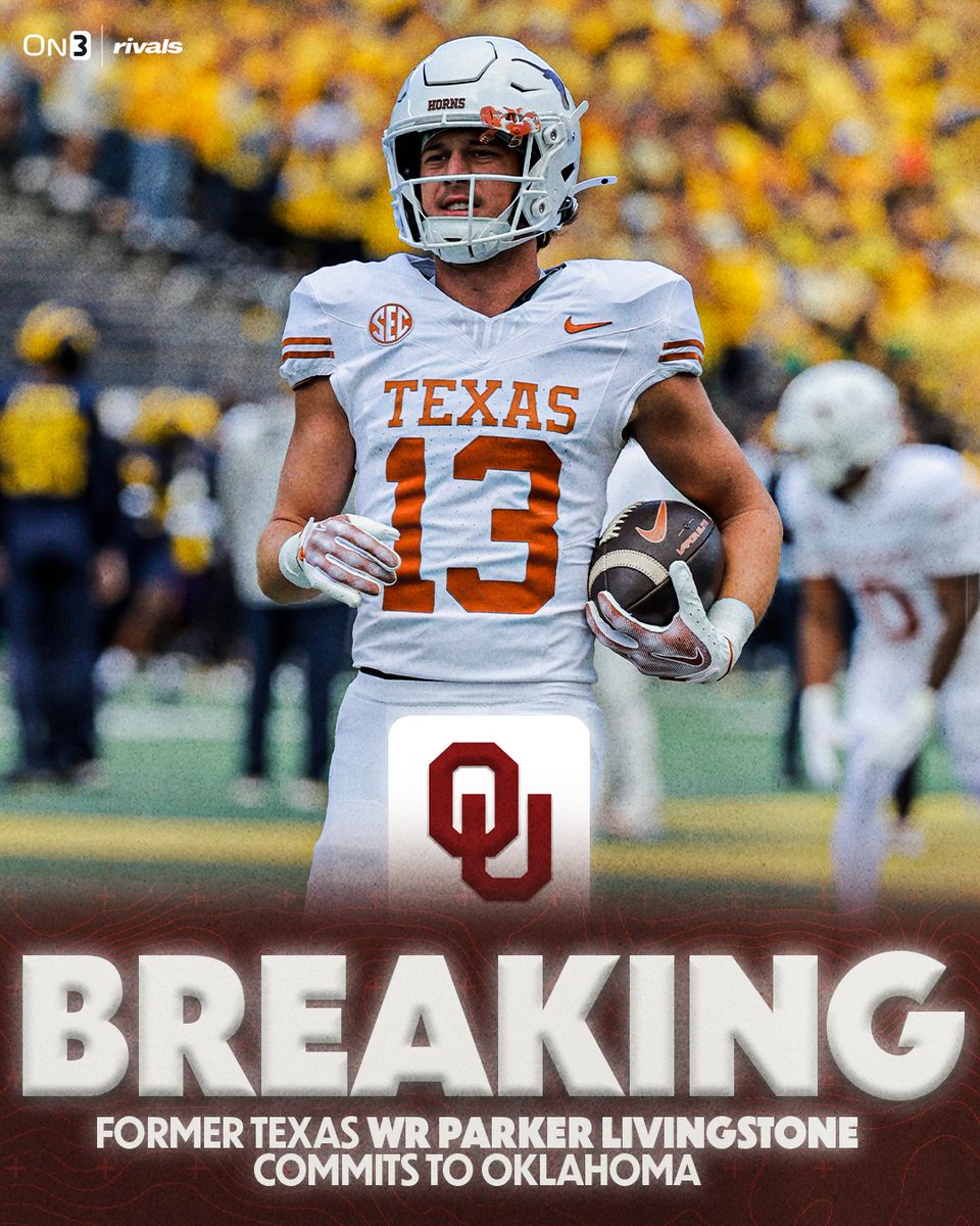 ParkerThune's tweet image. BREAKING: Parker Livingstone is headed across the Red River.

The ex-Longhorn has committed to the #Sooners.

➡️ on3.com/sites/ou-insid…