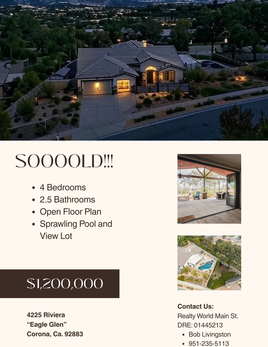 TopRealtorBob's tweet image. 4225 Riviera Dr. “Eagle Glen” Corona, Ca. Is cloooosed! Sold for Cash, $1,200,000!  Truly one of the most beautiful and highly upgraded single stories in the region! If you need to sell your home, or purchase a home, our services are top notch! Give us call at 951-235-5113
