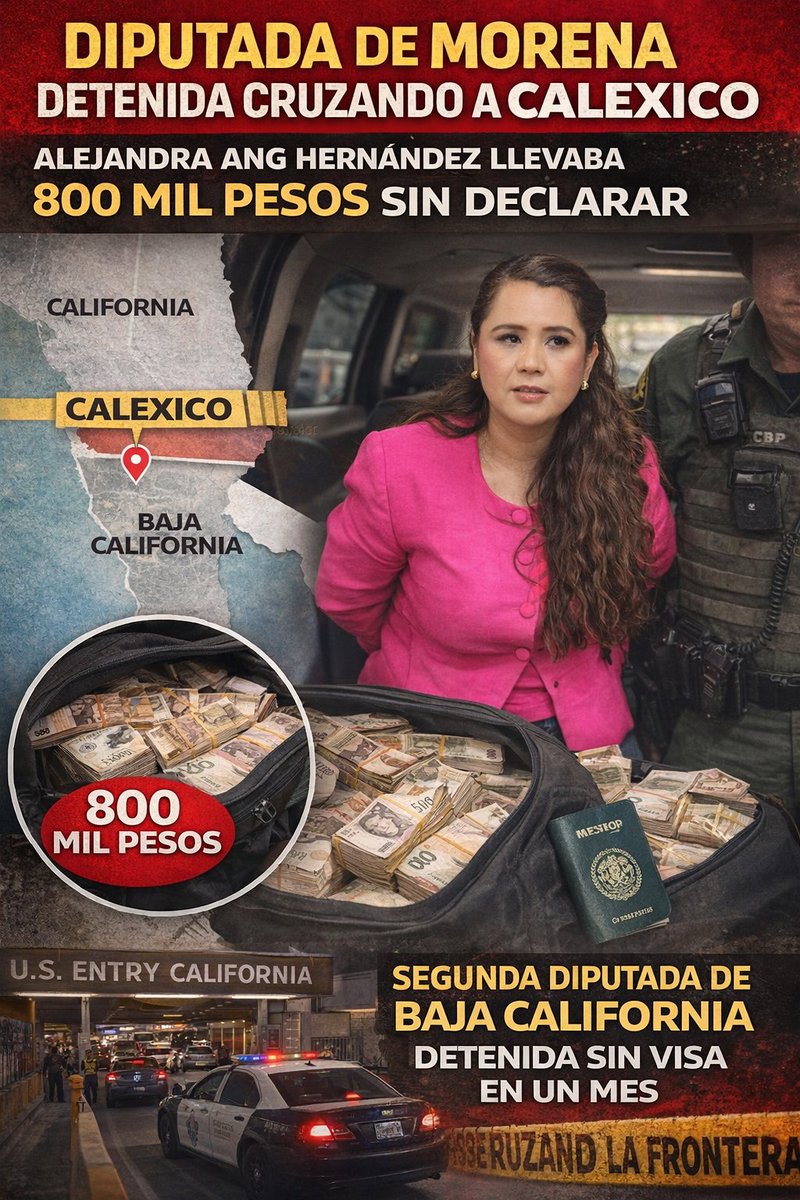 Segunda diputada de morena en Baja California sin visa en un mes: Alejandra Ang Hernández llevaba "clavo" con 800 mil pesos en efectivo escondidos en su lujosa camioneta. #CBP la retuvo por horas.
