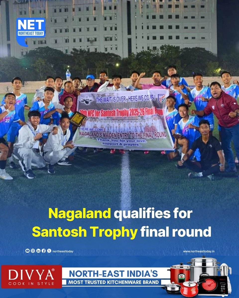 #Nagaland | The Nagaland football team has qualified for the final round of the 79th Senior Men’s National Football Championship (Santosh Trophy) 2025–26. This marks Team Nagaland’s maiden entry into the Santosh Trophy final round.

Read more..
northeasttoday.in/northeast/naga…

#Football