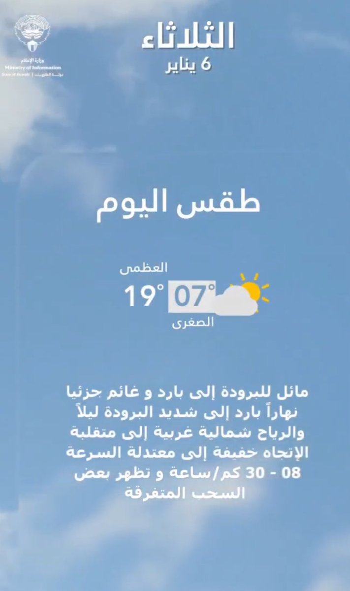 حالة الطقس اليوم 
 الثلاثاء 6 يناير 2026