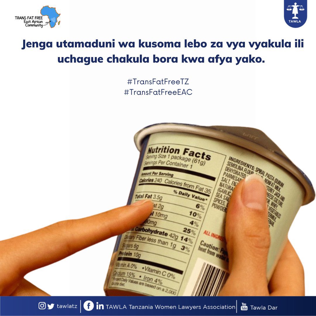 ScholaDecaprado's tweet photo. We can't see them, but they're there That's why we at @TawlaTZ together with key partners, are urging the Tanzania Bureau of Standards (TBS) to approve regulations that limit #TransFats in food products.
Trans Fats Don’t Take Vacations 🤌🏽
#TransFatFreeTZ
#TransFatFreeEAC https://t.co/YNCJZS3sv7