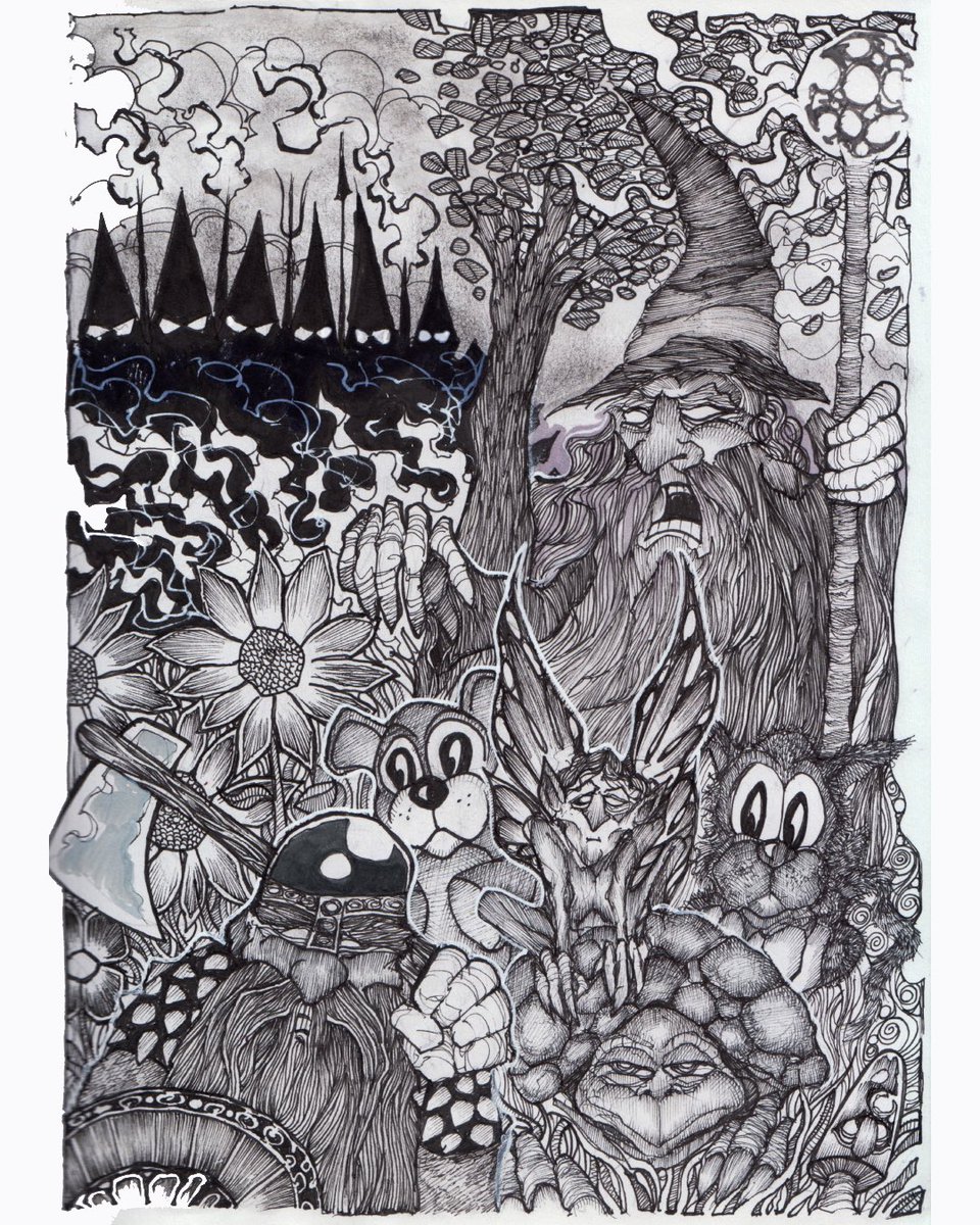“shelter” - micron pen / ink, white gel pen, brush pen