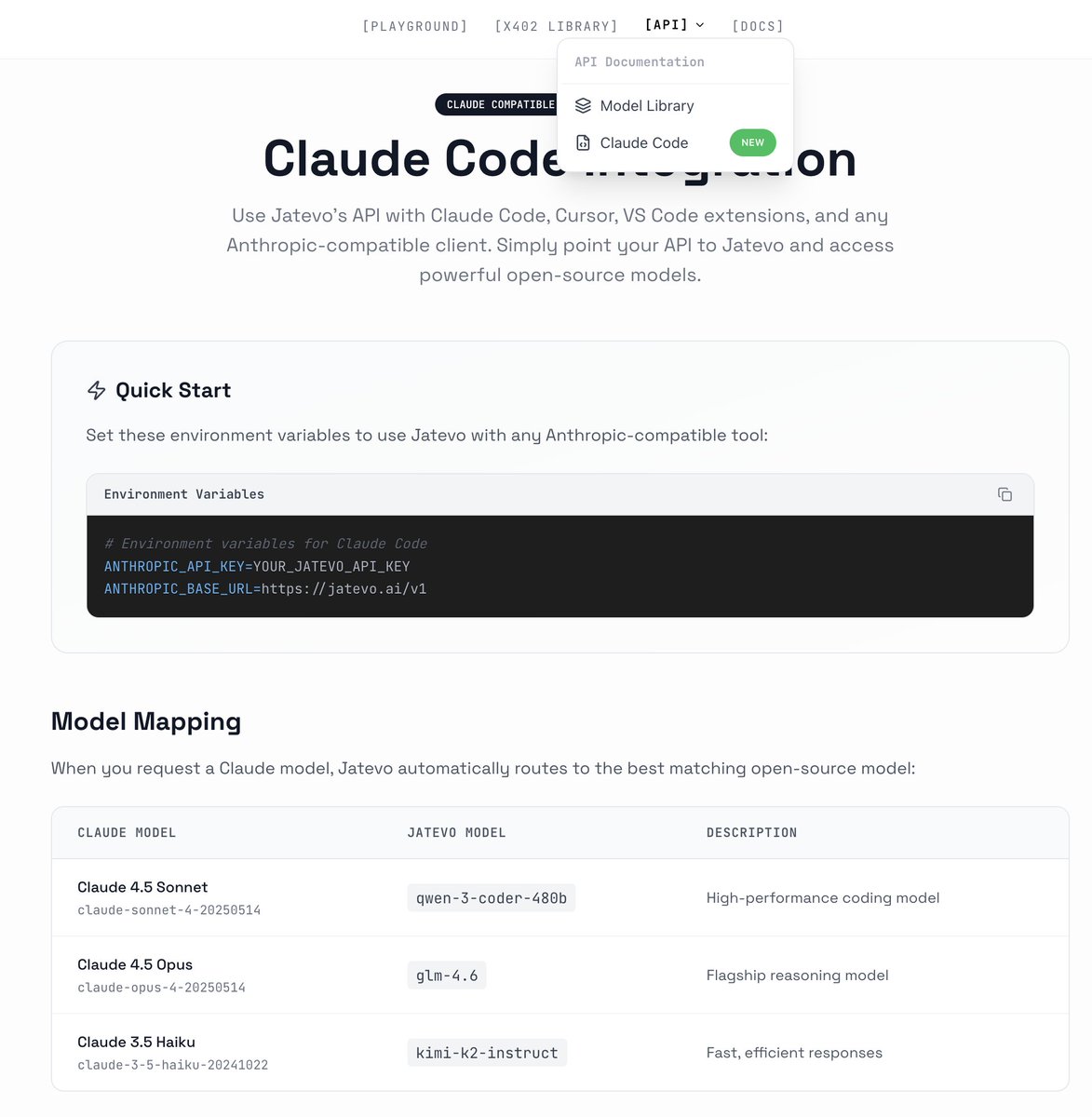 JatevoId's tweet image. Working on detailed documentation for $jtvo LLM Inference APIs integration with Claude Code