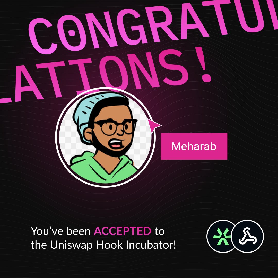 I have just been accepted at UHI8! Thank you, @atriumacademy and <a href="/UniswapFND/">Uniswap Foundation</a>, who are providing the grant that covers the cost for the full experience!🎉